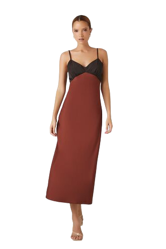 Colorblock Satin Maxi Slip Dress