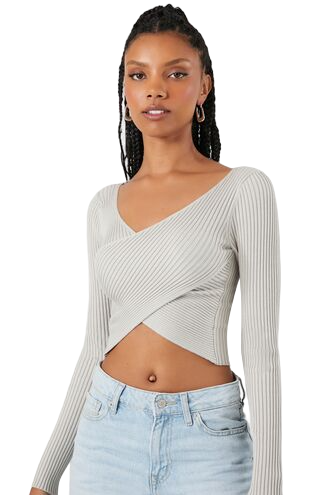 Sweater-Knit Crossover Crop Top