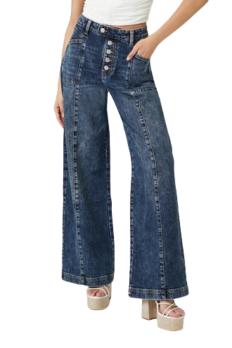 Wide-Leg Seamed Jeans