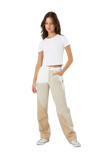 Twill Straight-Leg Colorblock Pants