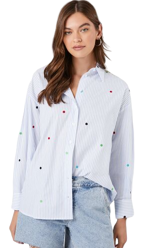 Striped Embroidered Polka Dot Shirt