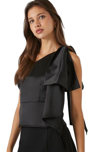 Satin One-Shoulder Bow Top