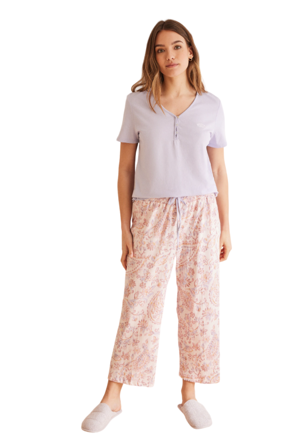 Cotton Mauve Paisley Capri Pajamas