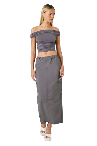 Twill Toggle Drawstring Midi Skirt