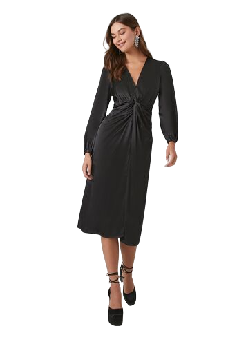 Satin Twist-Front Midi Dress