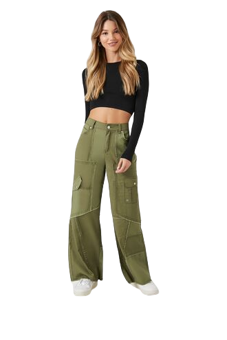 Raw-Cut Wide-Leg Cargo Pants