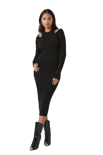 Shoulder Cutout Sweater Midi Dress