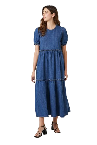 Denim Ruffle Tiered Maxi Dress