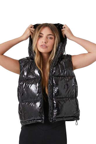 Faux Patent Leather Puffer Vest