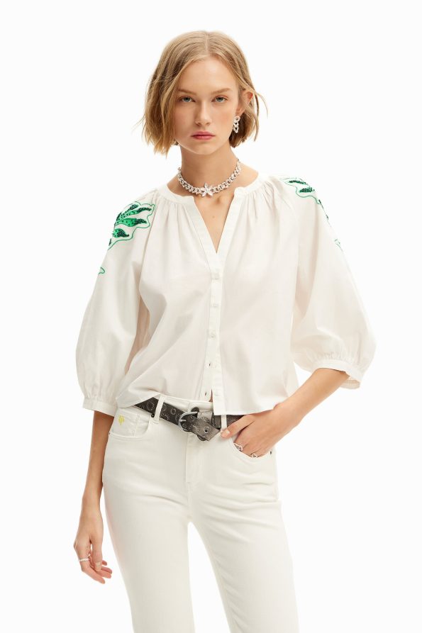 V-neck embroidered blouse