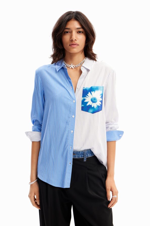 Striped patchwork flower shirt