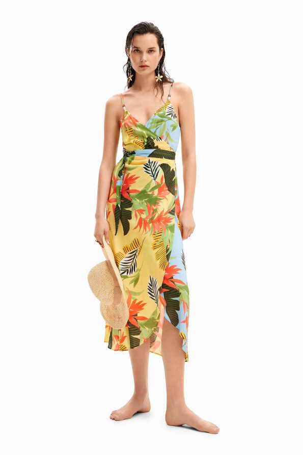 Tropical wrap midi dress