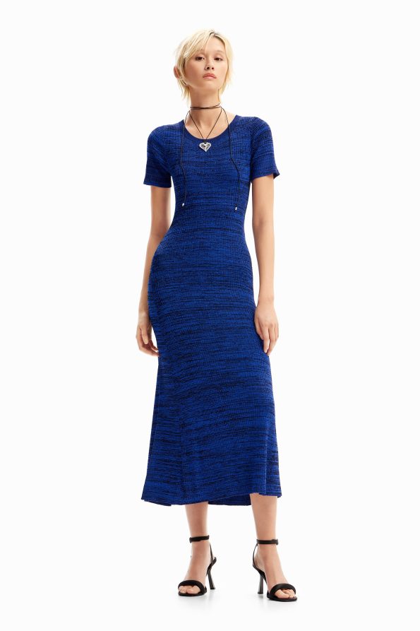 Long mottled ribbed dress