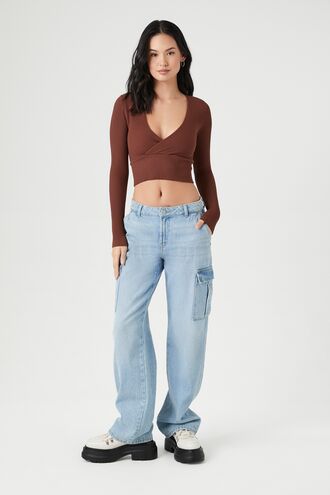 Ribbed Surplice Crop Top