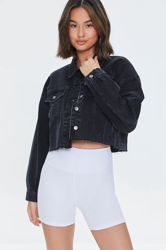 Basic Cropped Frayed Denim Jacket