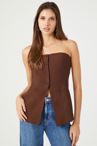 Strapless Button-Front Top