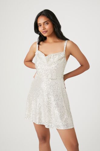 Sequin Cowl Neck Mini Dress