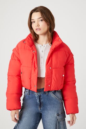 Cropped Layered-Sleeve Puffer Jacket