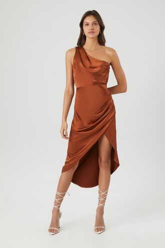 Satin One-Shoulder Midi Dress