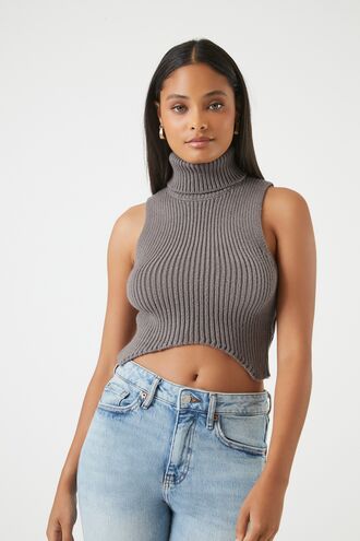 Sweater-Knit Turtleneck Crop Top