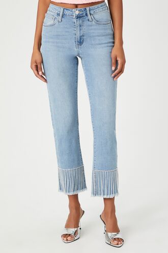 Rhinestone Fringe Ankle Jeans