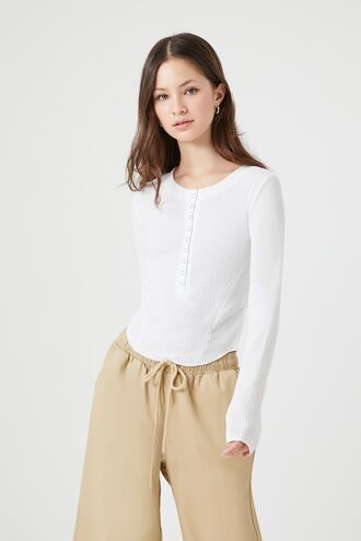 Ribbed Henley Crop Top