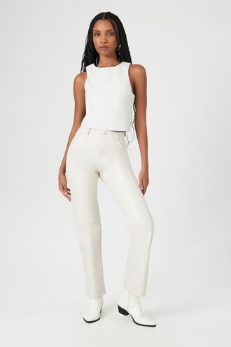 Faux Leather High-Rise Straight Pants