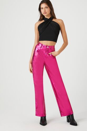 Metallic Wide-Leg Pants