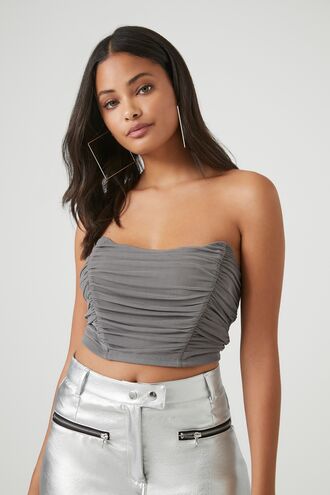 Ruched Lace-Up Tube Top