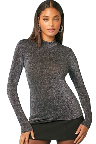 Glitter Knit Mock Neck Top