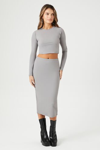 Crop Top & Midi Slit Skirt Set