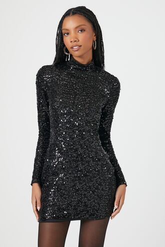 Sequin Mock Neck Mini Dress