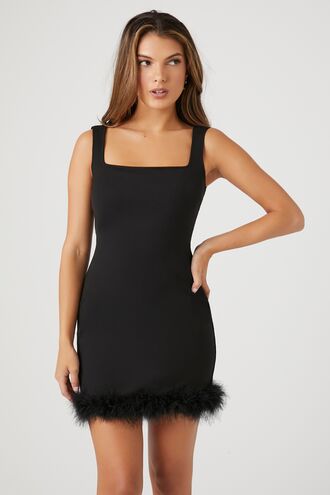 Ponte Knit Faux-Fur Trim Mini Dress