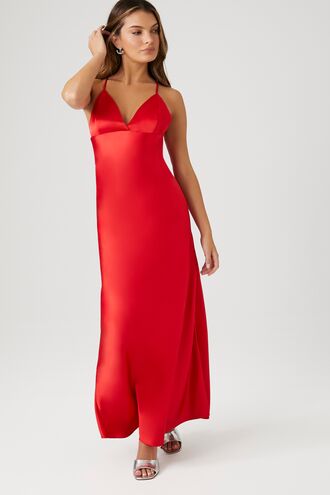 Satin V-Neck Maxi Slip Dress