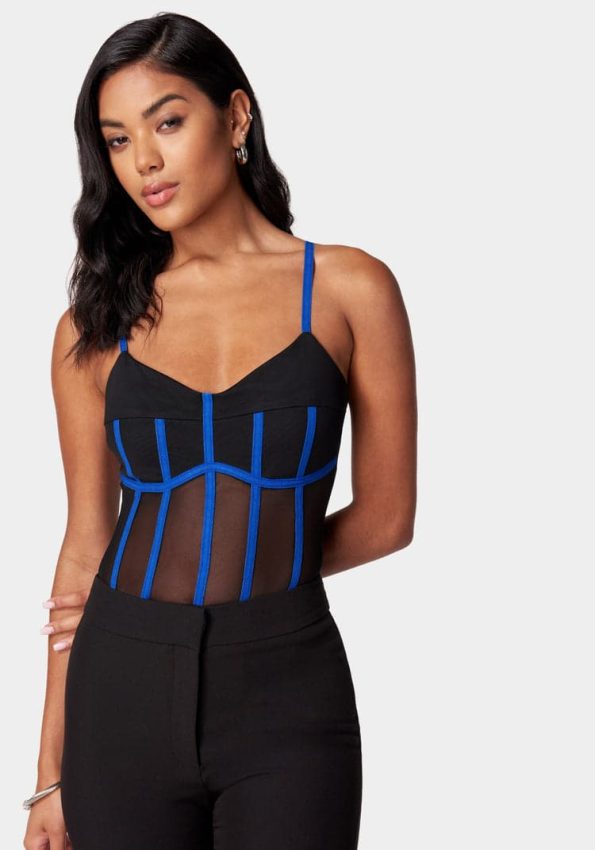 CONTRAST TRIM MESH ILLUSION BODYSUIT