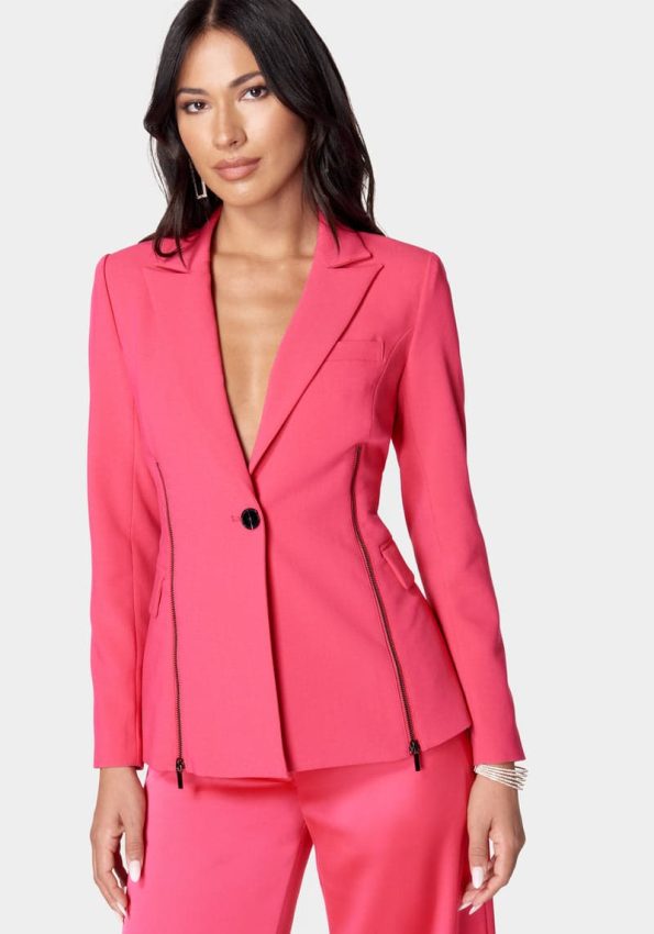 SATIN ZIPPER GODET TAILORED JACKET