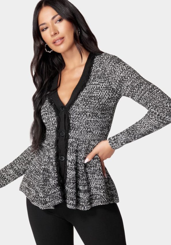 TWEED PEPLUM SWEATER CARDIGAN