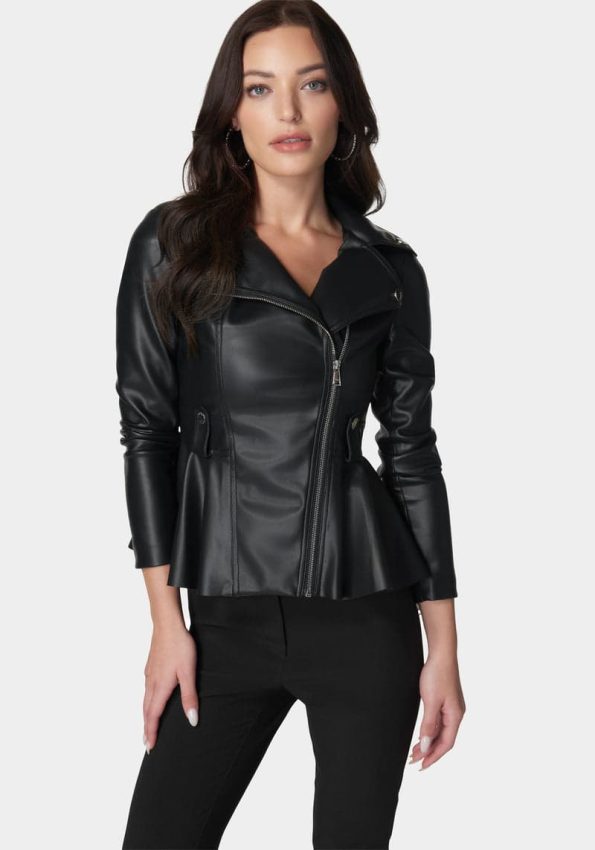 VEGAN LEATHER MOTO PEPLUM JACKET