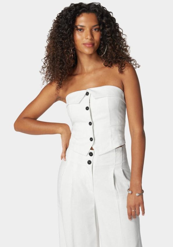 LINEN STRAPLESS VEST TOP