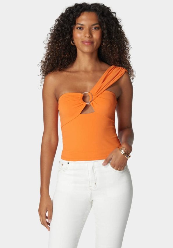 ASYMMETRIC DRAPED D RING KNIT TOP