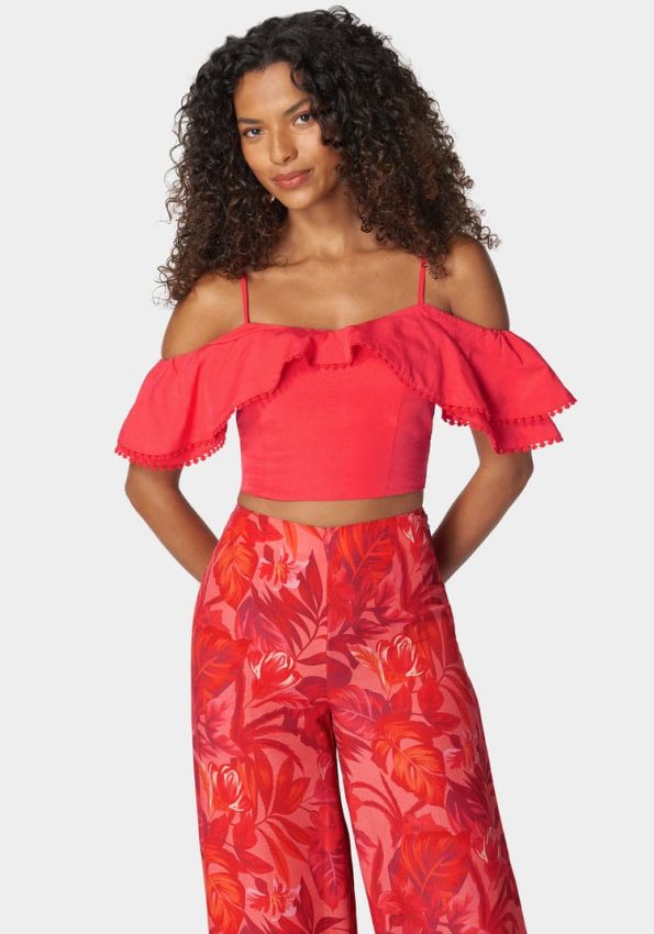 TIE BACK RUFFLE TRIM DETAIL TOP