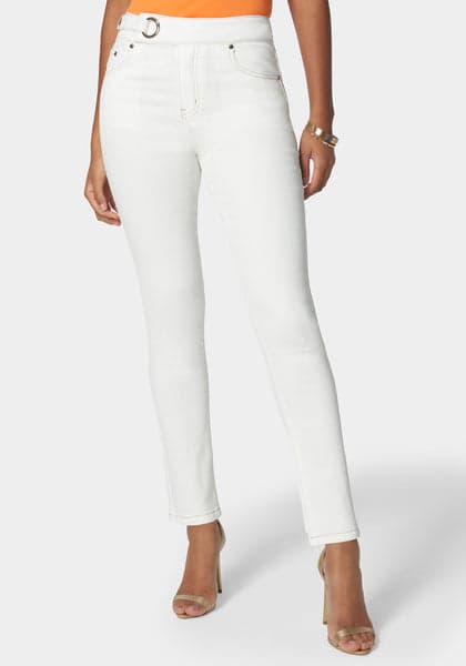 NATURAL WAIST TAB DETAIL SKINNY JEANS