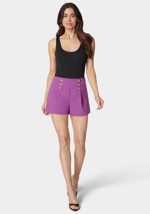 HIGH WAIST BUTTON DETAIL FLARED SHORTS