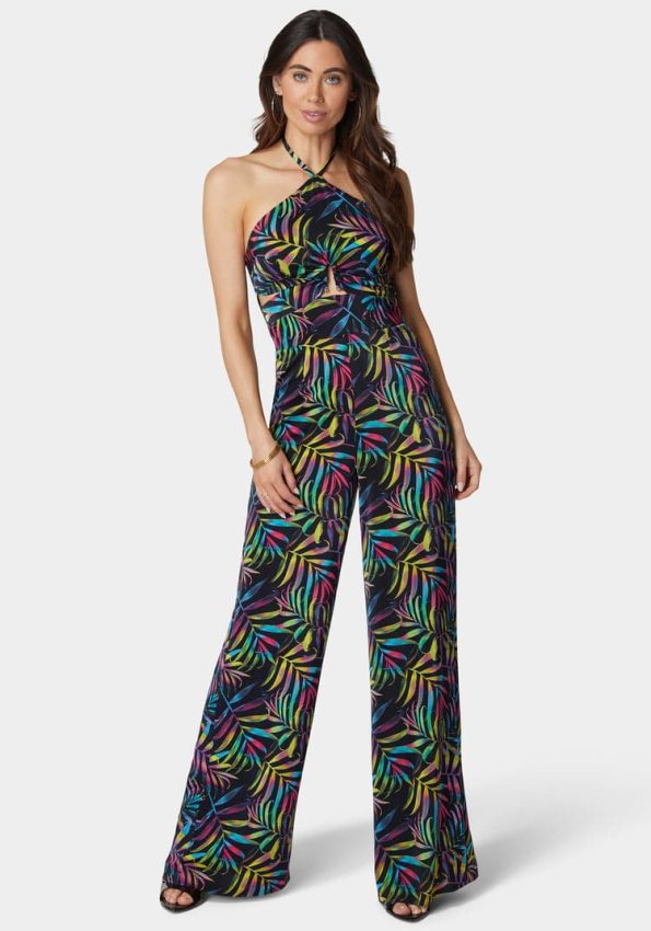 HALTER FRONT CUT OUT ULTRA WIDE LEG JUMPSUIT