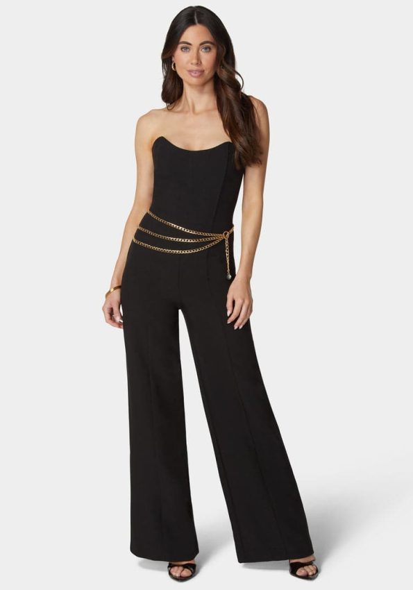 SCOOP NECK BELTED PALAZZO LEG JUMPSUIT