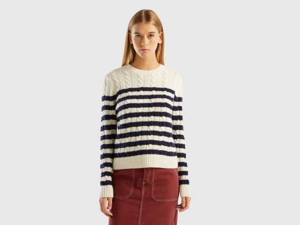 STRIPED SWEATER WITH CABLES