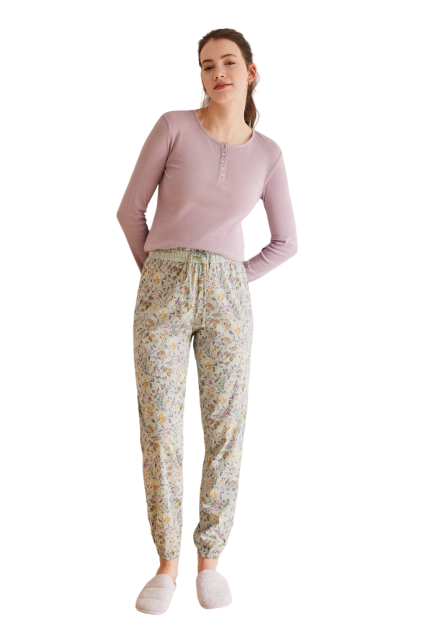 Long pajama pants skinny flowers