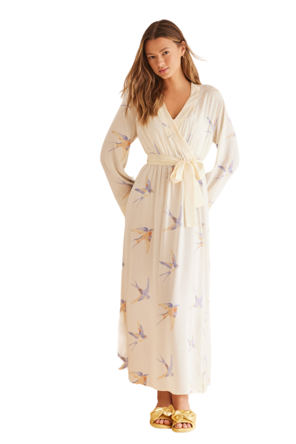 Long printed nightgown dress with belt