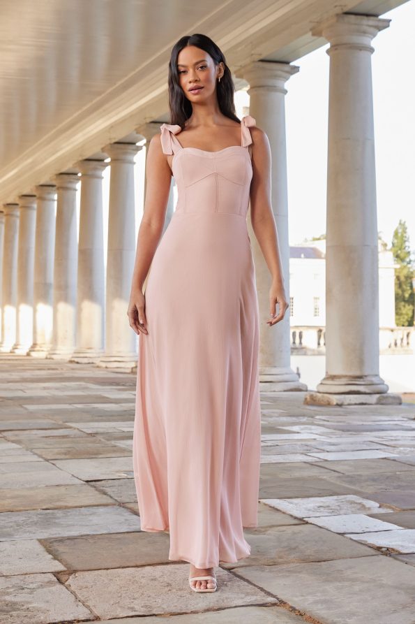 Lipsy Bridesmaid Tie Strap Corset Detail Maxi Dress