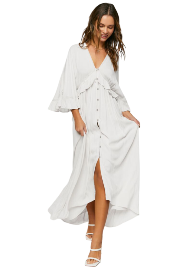 Butterfly-Sleeve Flounce Maxi Dress